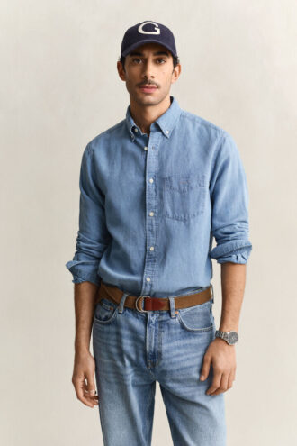 Chemise en coton et lin indigo