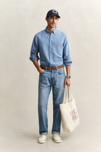 Chemise en coton et lin indigo
