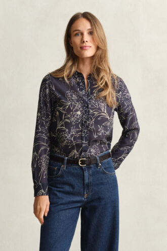 Chemise en coton et soie à imprimé floral, coupe classique
