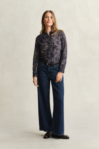 Chemise en coton et soie à imprimé floral, coupe classique