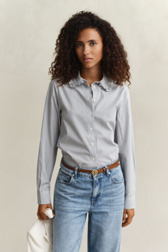 Chemise en coton rayée à volants