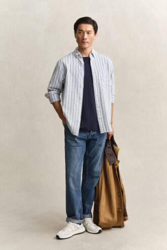 Chemise en lin mélangé à rayures