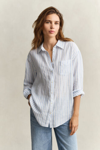 Chemise en lin rayée à la coupe décontractée