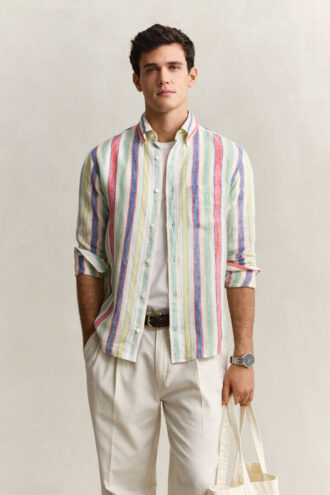 Chemise en lin à rayures multiples
